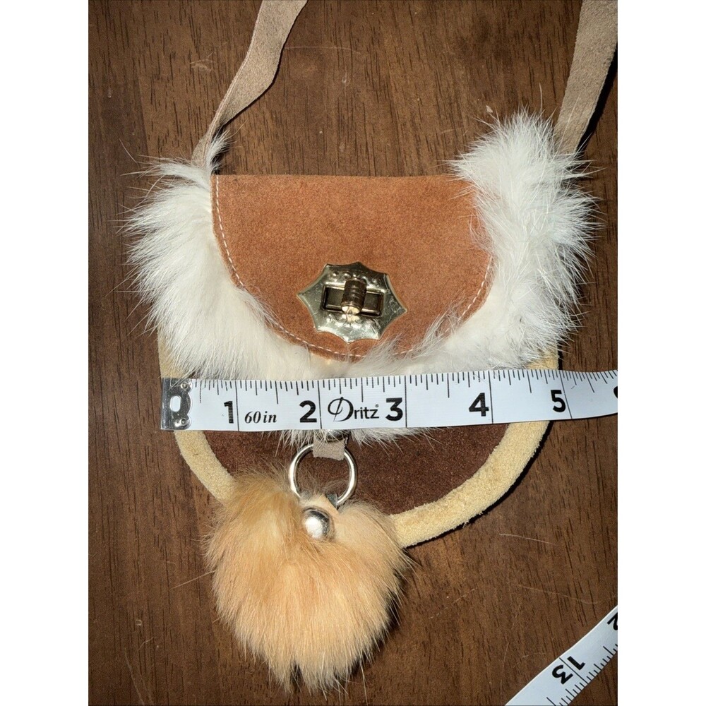 Boho Leather Bag Lot 2 Fringe Fur Shoulder Bag Mini Pouch Western Artisan Y2K - Picture 12 of 14